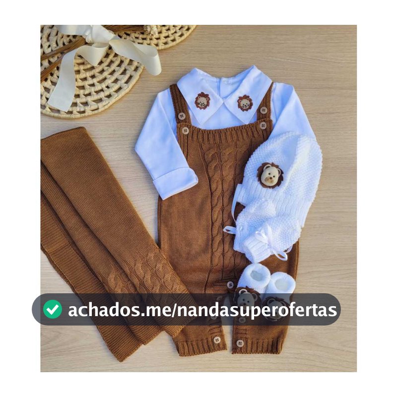 saída de maternidade menino jardineira marrom Tricot kit de leão 6 peças