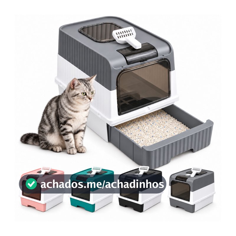 Caixa de Areia Fechada Cleanbox Fechada para Gatos com Pá Higienica Banheiro Duas Portas e Bandeja