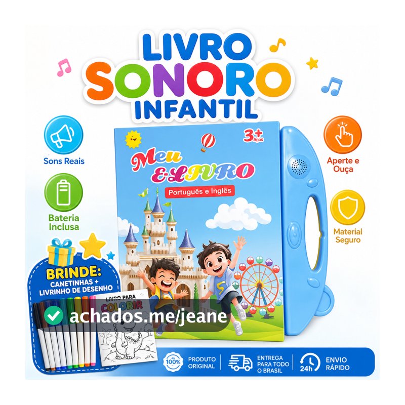 Livro Infantil com Som Livro Interativo Bilingue PT EN Brinquedo de Aprendizagem