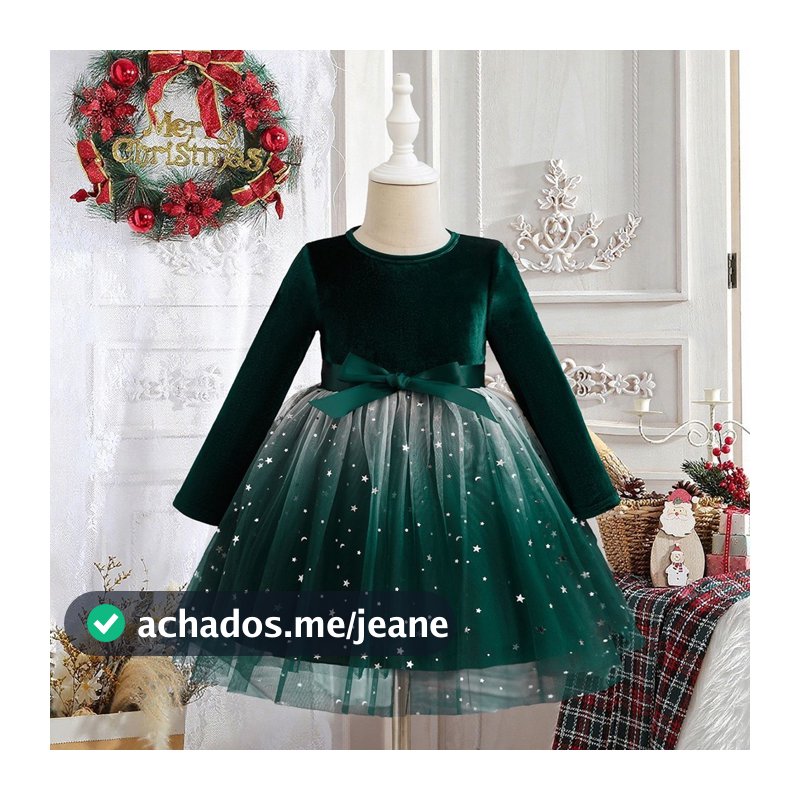 Festa De Aniversário De Ano Novo Para Meninas 3-8 Vestido De Manga Longa Sheer Star Sequin Chiffon Natal Veludo