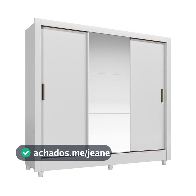 Guarda Roupa Casal 3 Portas de Correr com Pés e Espelho Italia Branco Brilho - Santos Andirá