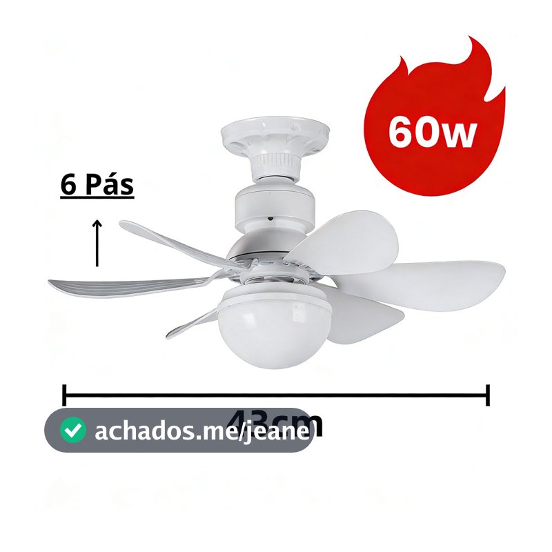 Ventilador de Teto Turbo Silencioso Oval 60W/80w 6 Pás LED 3 Cores E27 Controle Função Timing Bivolt