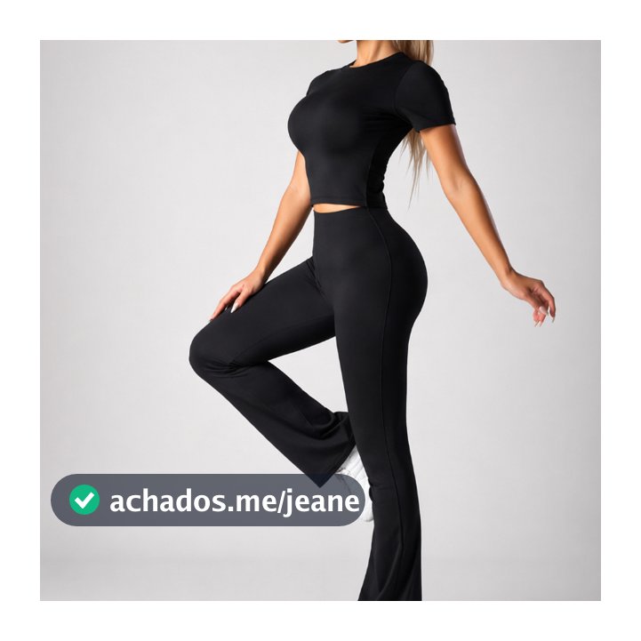 Conjunto Fitness Calça Legging Feminina Flare Bailarina e Blusinha SlimFit Justa Baby Tee Academia