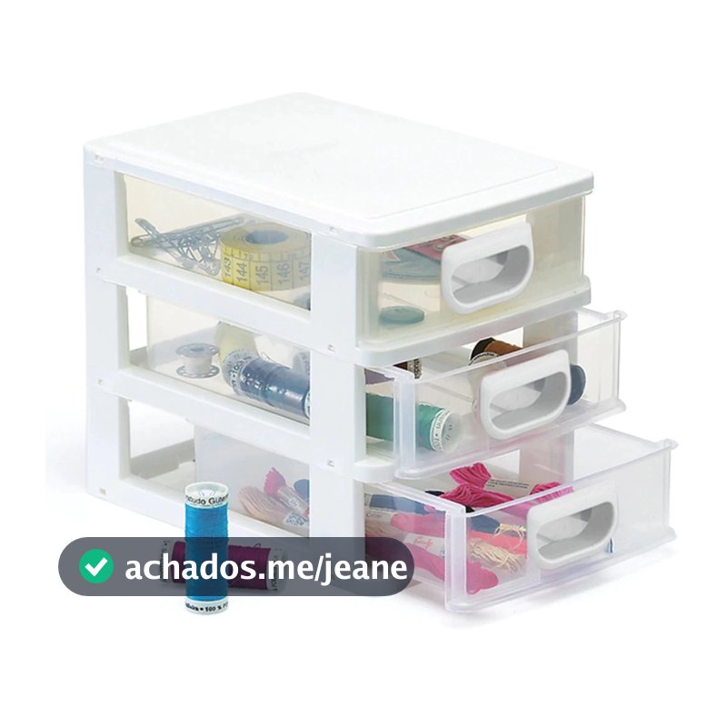 Organizador De Mesa Gaveteiro Micro Porta Tudo 3 Gavetas Cor Branco e Preto