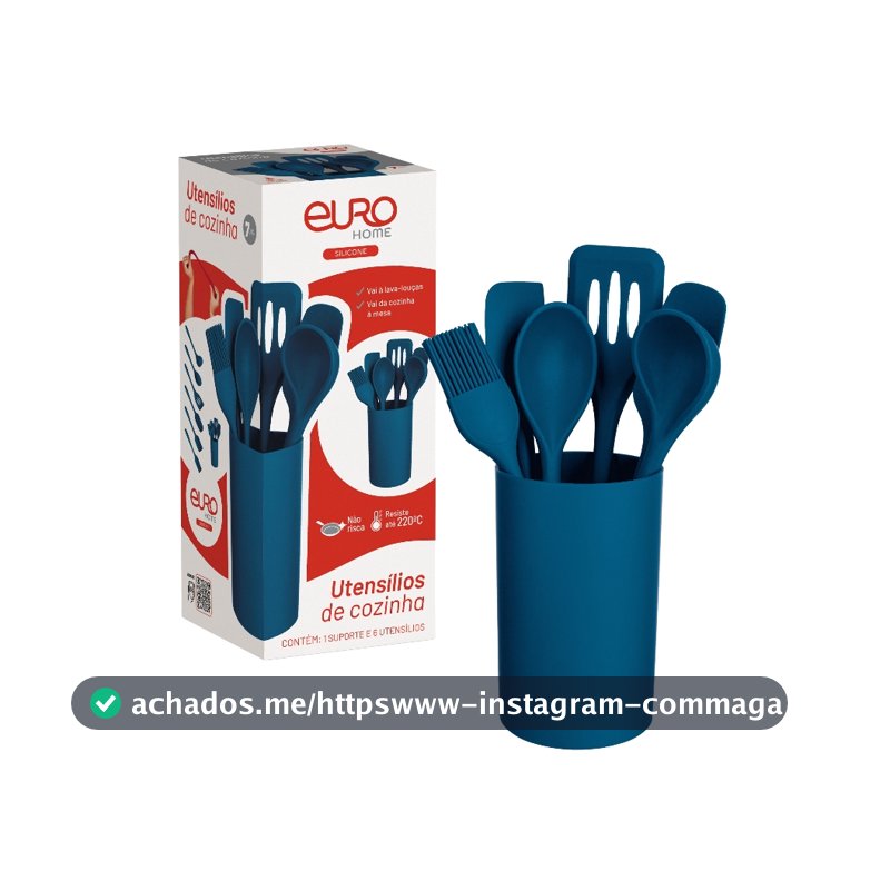 Kit 7 Utensílios de Cozinha em Silicone Azul para Cozinhar, Servir e Preparar Alimentos