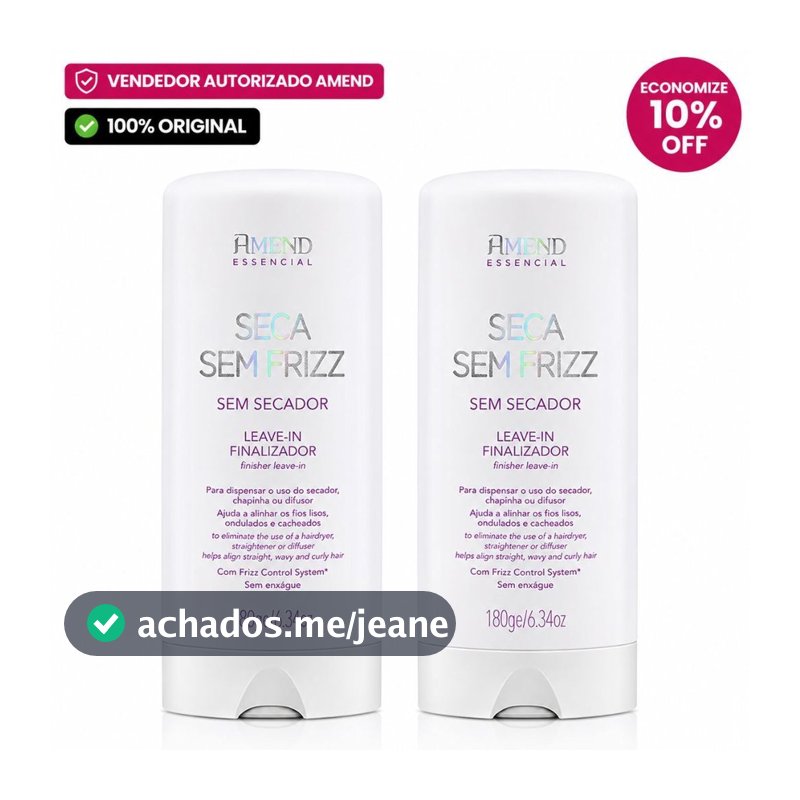 Kit 2 Unidades Amend Essencial Seca Sem Frizz 180ml – Controle e Maciez Imediata!