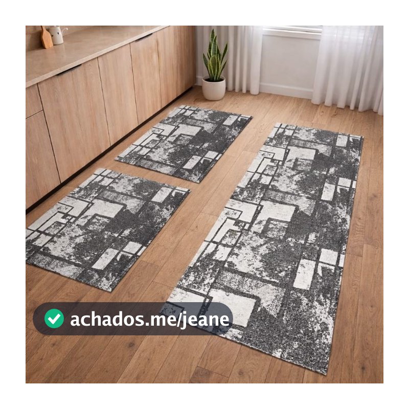 Kit 3 Peças Tapetes 0,65x0,45 e Passadeira 1,35x0,45 luxu Moderno Para Cozinha Antiderrapante