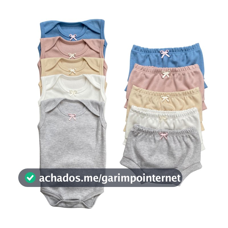 Kit Conjunto 2 Body Sem Manga + 2 Tapa Fralda Bebê Gola Envelope Menino Menina 0 a 18 meses