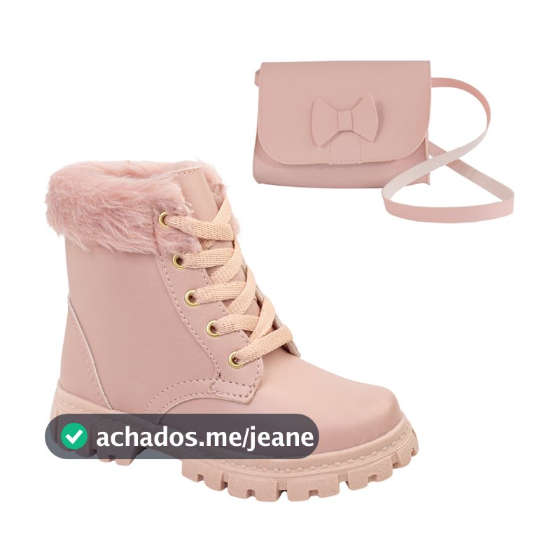 Kit Bota Feminina Infantil E Bolsa Infantil Menina Blogueira
