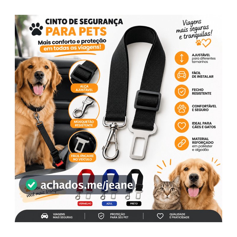 Cinto de Segurança para Cachorro com Guia Ajustável para Carro | Reforçado e Seguro