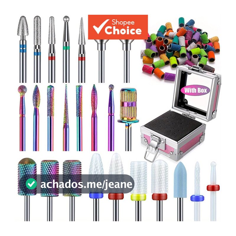 Kit de brocas para unhas mistas com estojo de alumínio e capas de lixa para manicure profissional e doméstica