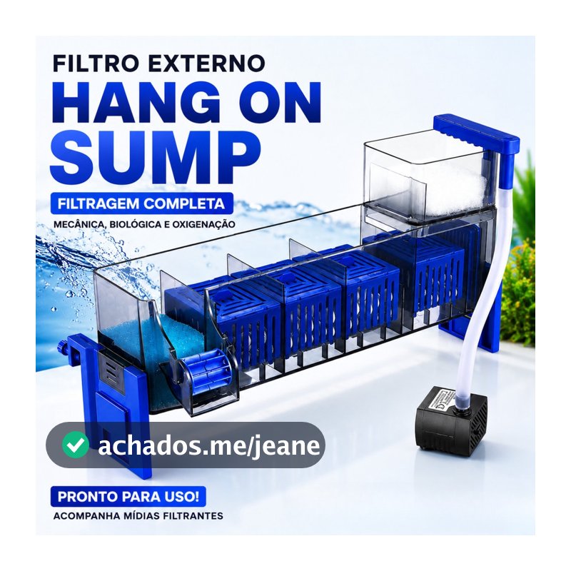 Filtro Externo Sump Completo para Aquário com Bomba e Midias Linha Premium Hang On 110V e 220V