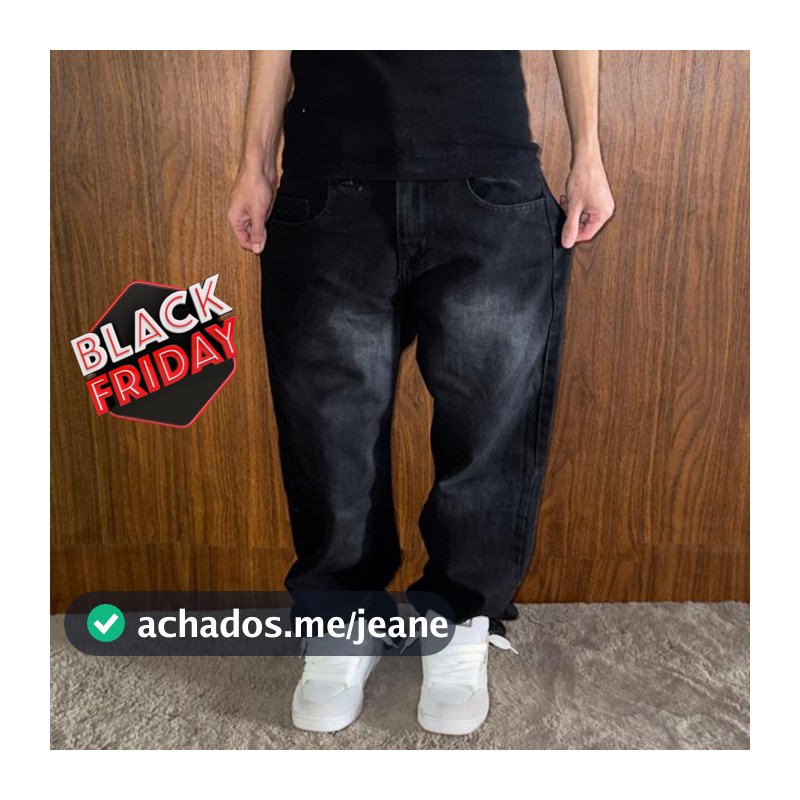 Calça Balão Premium Preta Edição Limitada Baggy Streetwear, Larga 100% Jeans de Rua – Do 36 ao 48