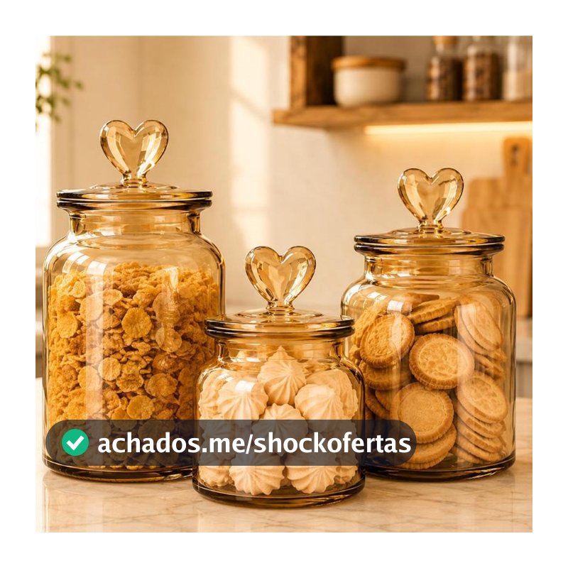 Pote Vidro Âmbar Hermético Decor Afeto Coração