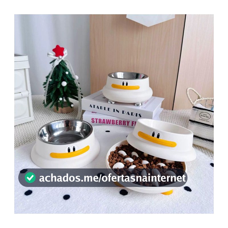 Tigela para Gatos e Cães de Pequeno Porte – Formato de Pato Amarelo em Aço Inoxidável