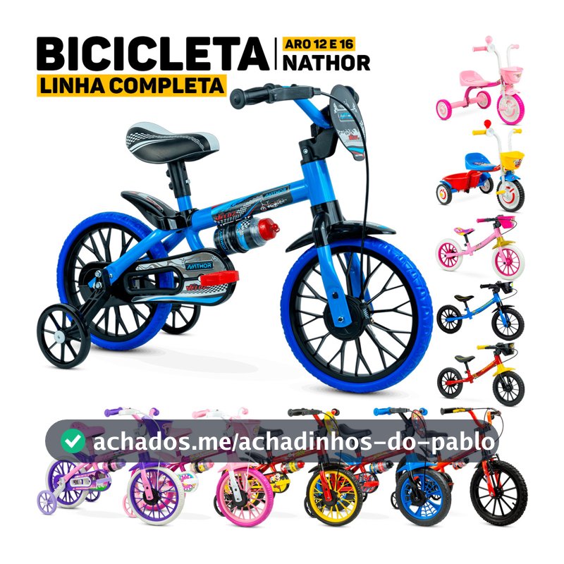Bicicleta Motoca Triciclo Infantil Aro 12 / 16 Com e Sem Rodinha Equilibrio De 2 a 5 Anos Nathor