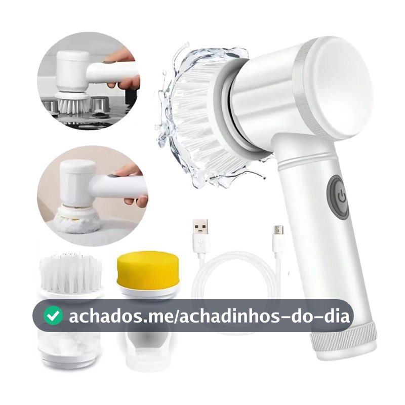 Escova Elétrica de Limpeza Sem Fio Limpador Multiuso Prático Com Mais Duas Cabeças de Escova