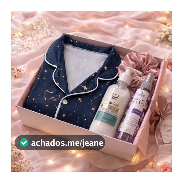 Kit Presente Pijama Hidratante Bodysplash Scrunchie de Cetim Presente Feminino