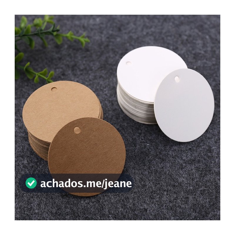 100 unid Tag (3,5x3,5cm) redonda parda ou branca para presente embrulhos