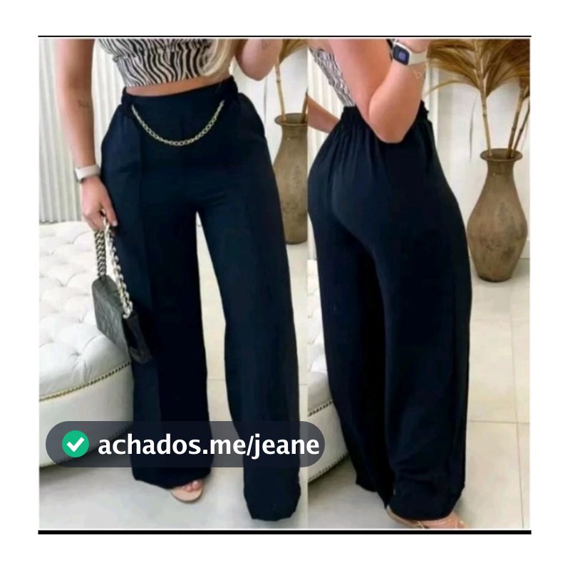 Calça Pantalona Feminina Com Corrente e Com Bolso Cintura Altas Elegante Do P ao GG