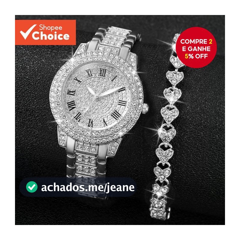 2 pçs/Set senhoras cheio de diamante forma romana relógio de quartzo Gypsophila pulseira de aço + conjunto pulseira diam