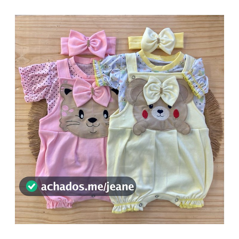 Conjunto Bebê Princesa - 3 Peças com Bordado e Laço