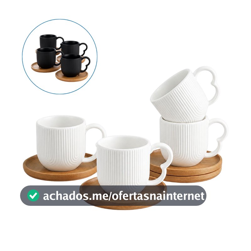 Jogo 4 Xicaras De Café Porcelana com Pires Bambu 90ml Oásis