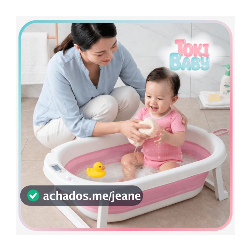Banheira Bebê Dobrável Com Termômetro Portátil Compacta Segura 30L Toki Baby