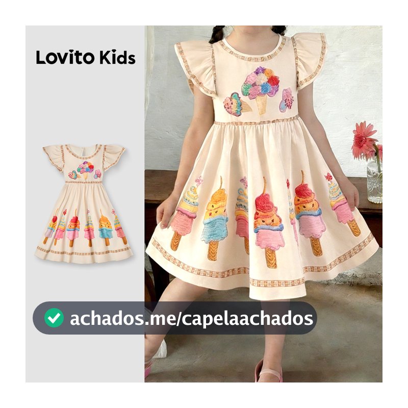 Lovito Kids Férias Vestido Fofo com Botões Vestido de Primavera/verão para Menina L186LD204