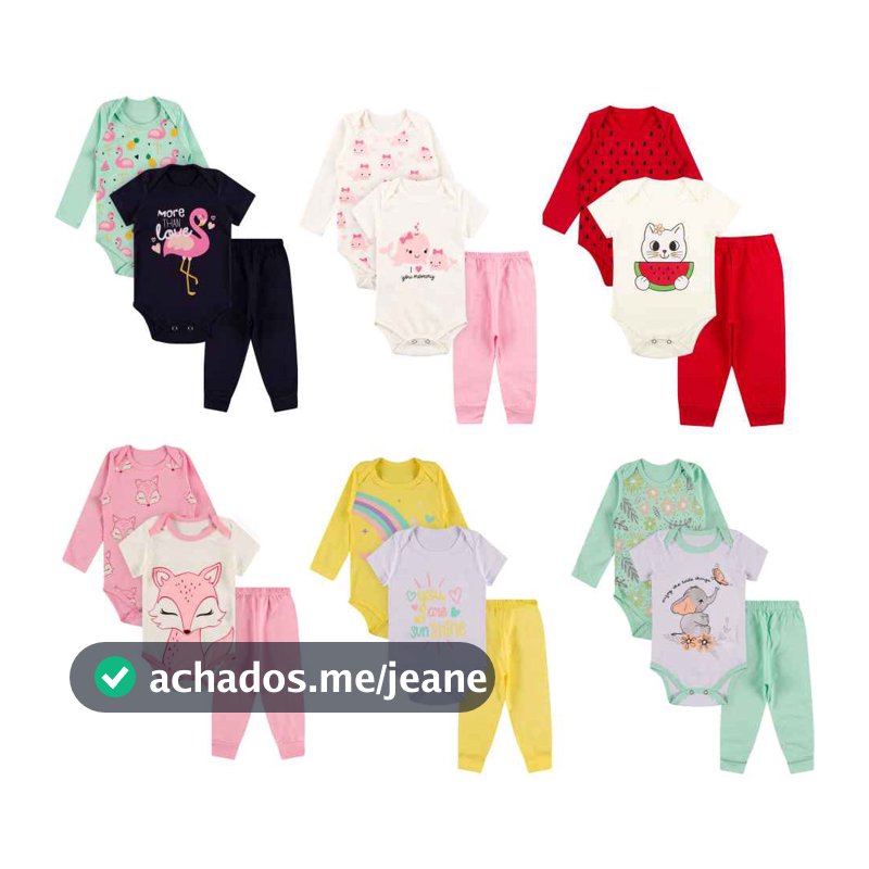 Kit Body roupa De Bebe 15 Peças Body Manga Longa e Curta e Calça Algodão  Menina