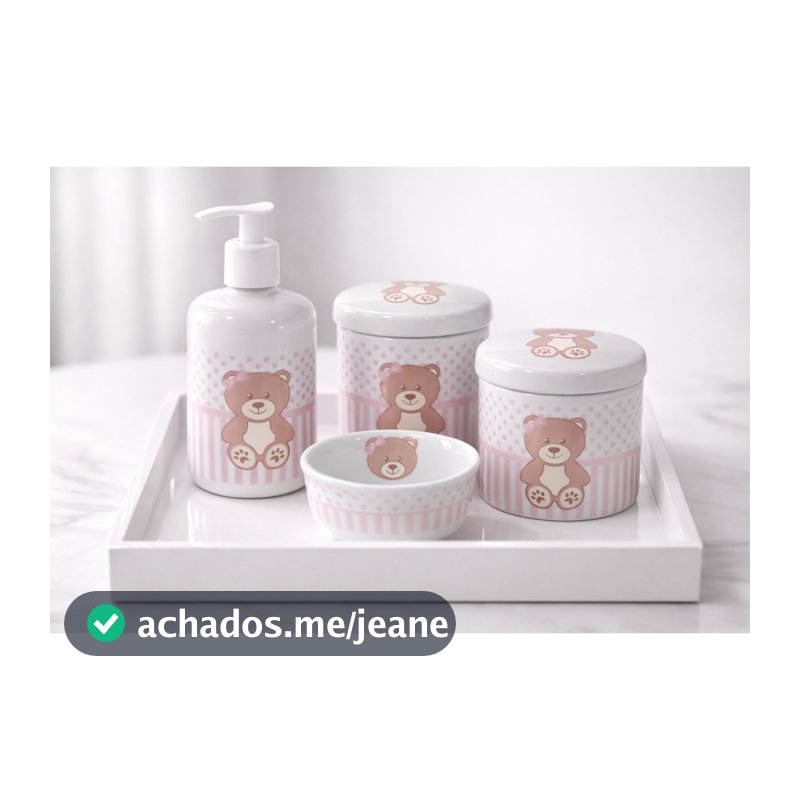 Kit Completo Porcelana Decoracao Ursa Rosa menina Higiene Bebe