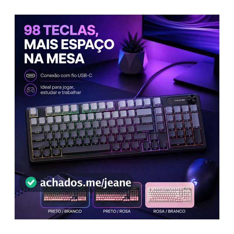 FURYCUBR Wireless RGB Gaming Keyboard Durable Battery LED Lighting High Performance Gaming Office