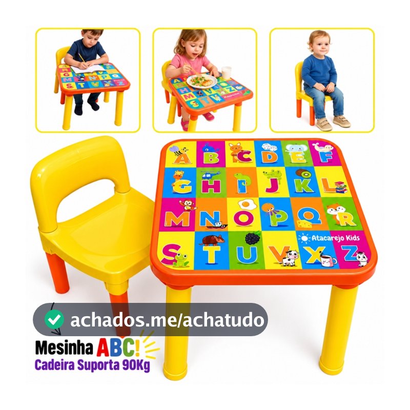Mesa Infantil com Cadeira Mesinha Educativa Alfabeto Desmontável para Criança