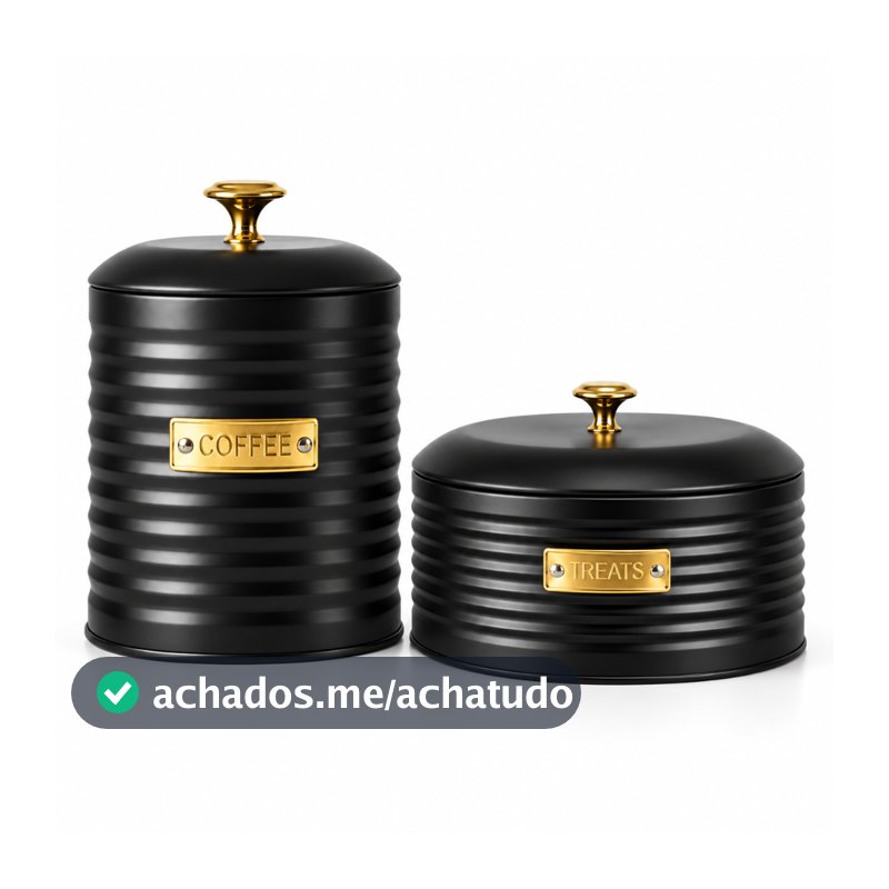 Porta Biscoito E Porta Café De Metal Preto Com Dourado