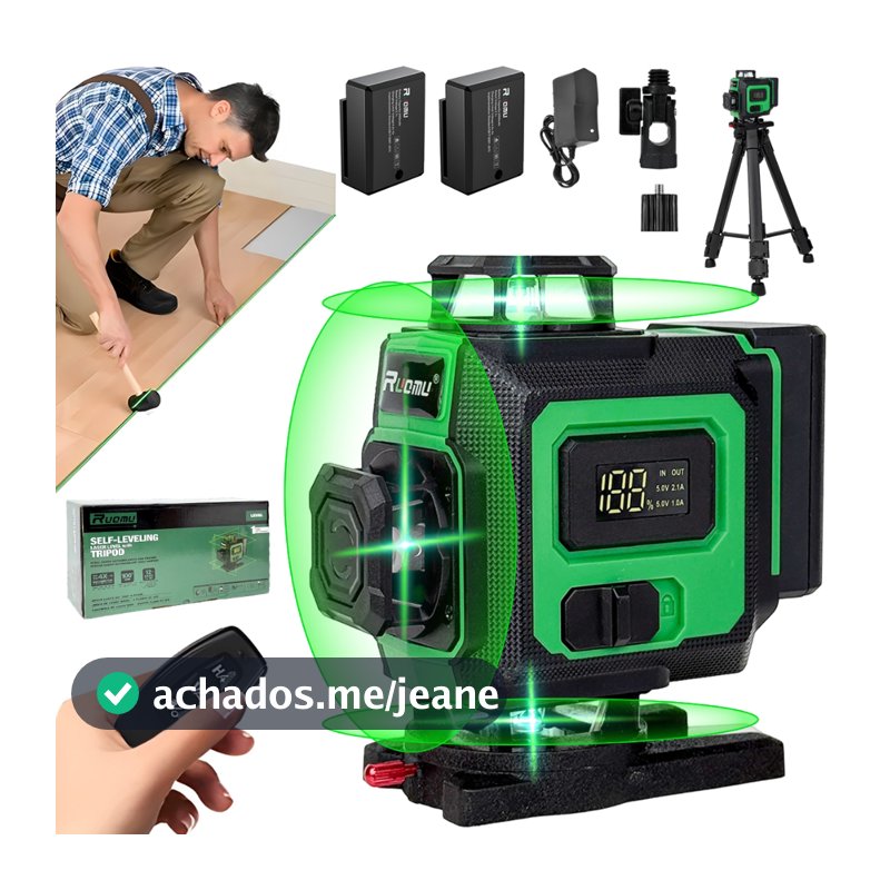Nivel A Laser 16 Linhas 4D Verde 360º Profissional 2 Baterias Com Tripé