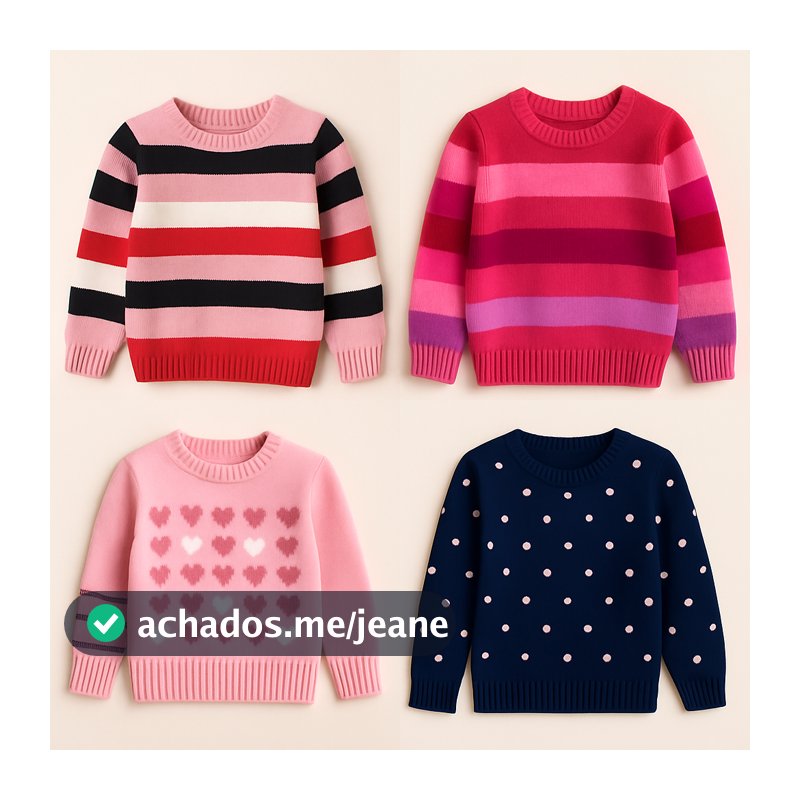 Kit 3 Blusas Tricô Infantil Feminina Juvenil Lã Quente | Roupas de Inverno Menina | Tamanhos 1 ao 16 | Look Moderno e Co