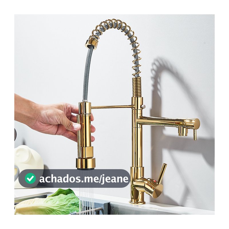 Torneira Cozinha Gourmet Monocomando Com Spray Extensor Dourado