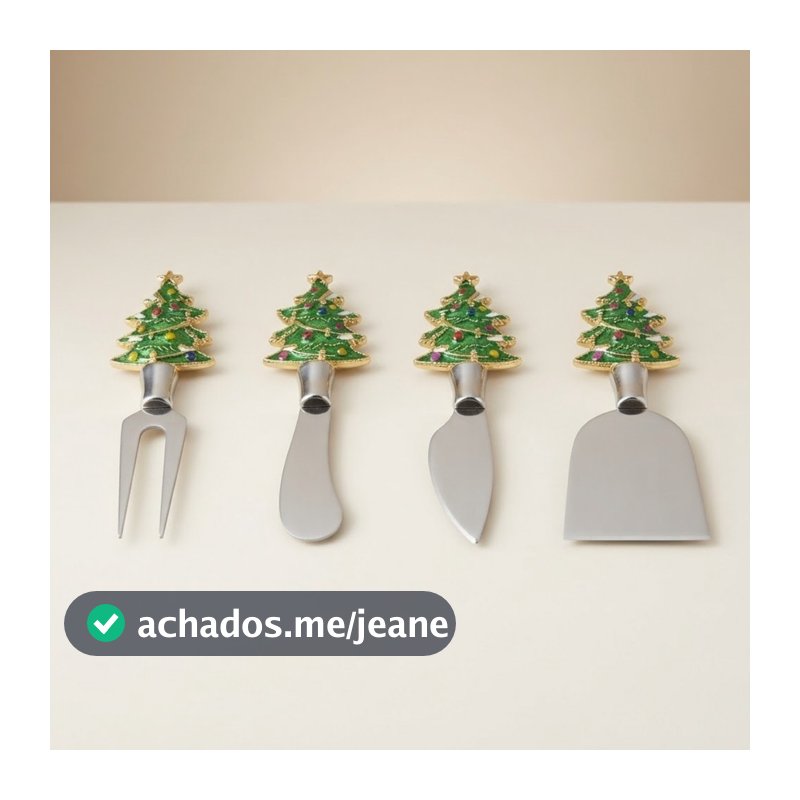 Kit Talheres para Queijo de Natal – Árvore de Natal – 14 cm - 4 unidades - Aço Inoxidável | Decoração | Mesa Posta