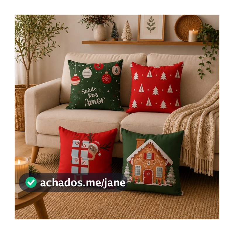 Kit 4 Capas de Almofadas Decorativas 45x45 - Natal
