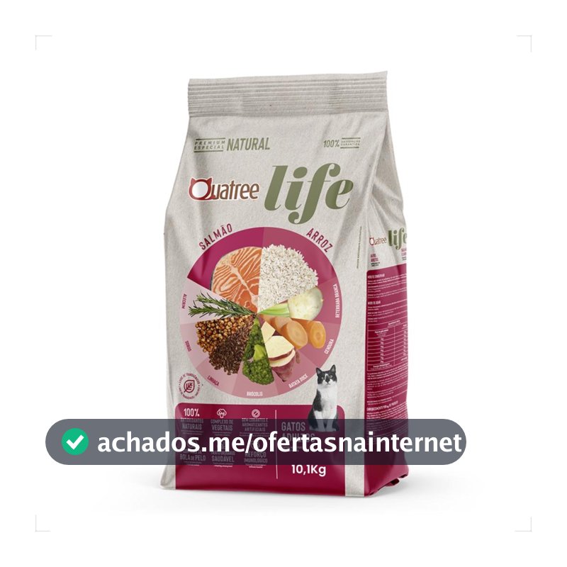Ração Quatree Life Gatos Adultos Salmão e Arroz - 10,1Kg