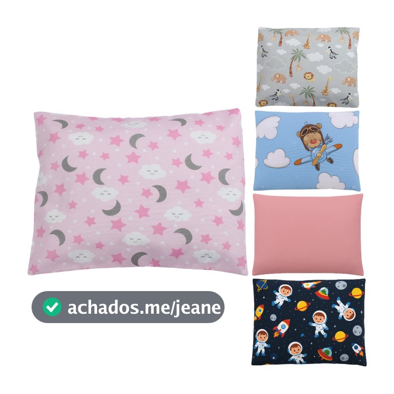 Travesseiro de Bebê com Fronha em Algodão Estampada Menino Menina 2 Peças Promoção