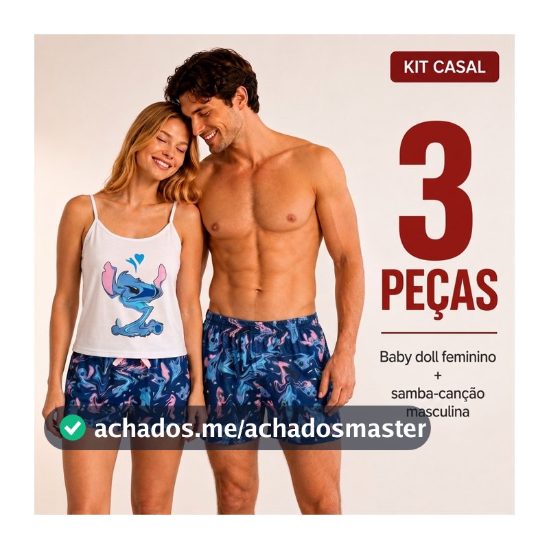 Kit Pijama Casal Kit Mozão Feminino Samba Canção Namorados Personagens