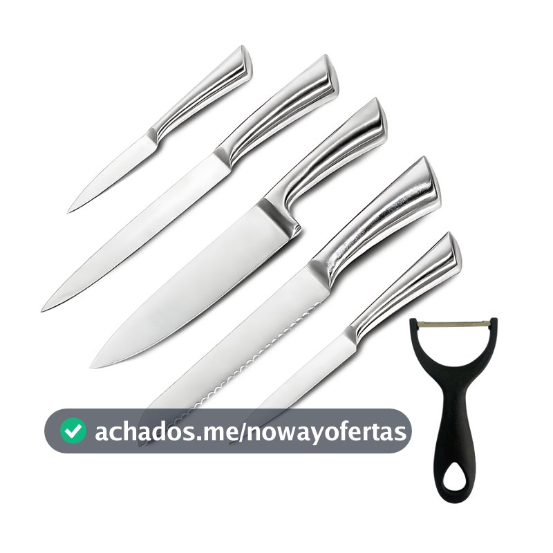 Kit 5 Faca Profissional De Aço Inoxidável + 1 Descascador - Jogo de Cozinha 6 Peças