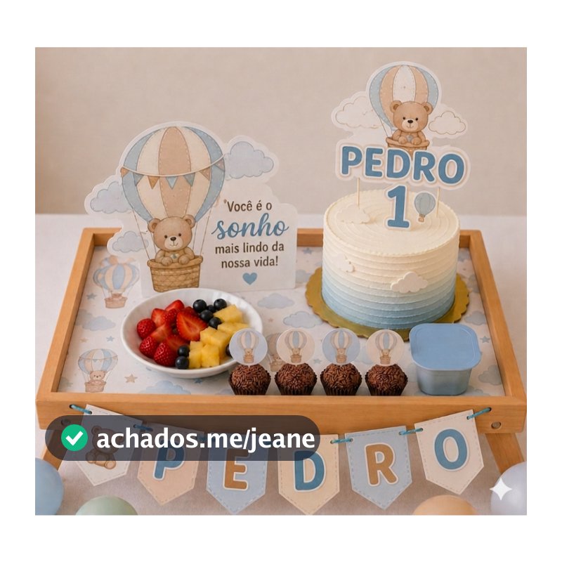 Kit decoração festa cafe da manha na bandeija personalizado URSINHO BALOEIRO