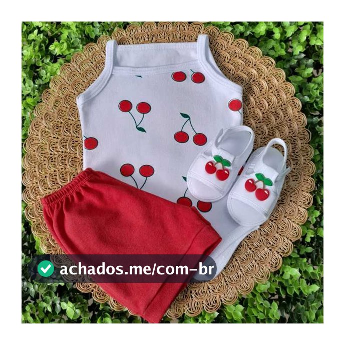 Conjunto Sandália Com Body E Short Bebe Menina Mesversário Estampado Verão 100% Suedine
