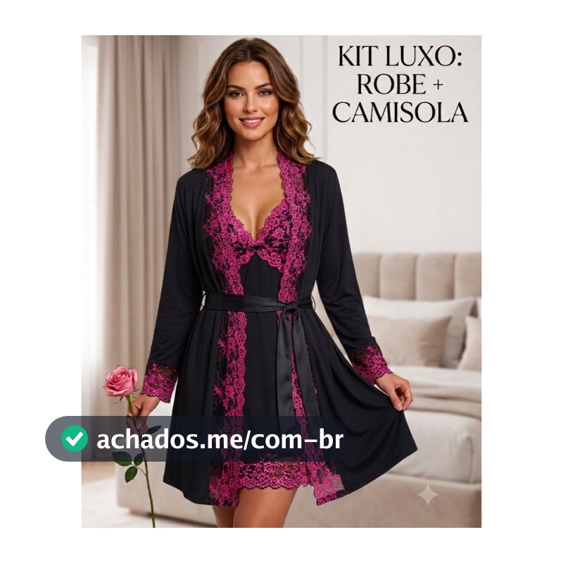 Robe e Camisola Luxo Microfibra de Poliéster Renda Bicolor Hobby Roupa de Dormir K679