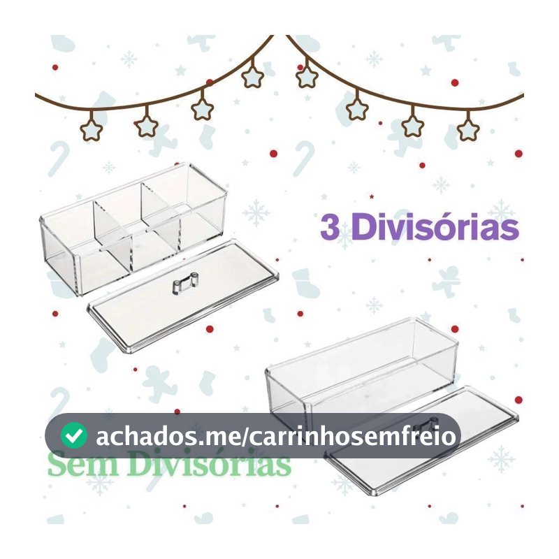 Cesto Organizador De Maquiagem Algodão Cotonete Transparente Acrílico Com Tampa 23x9,5 Brinco Caixa