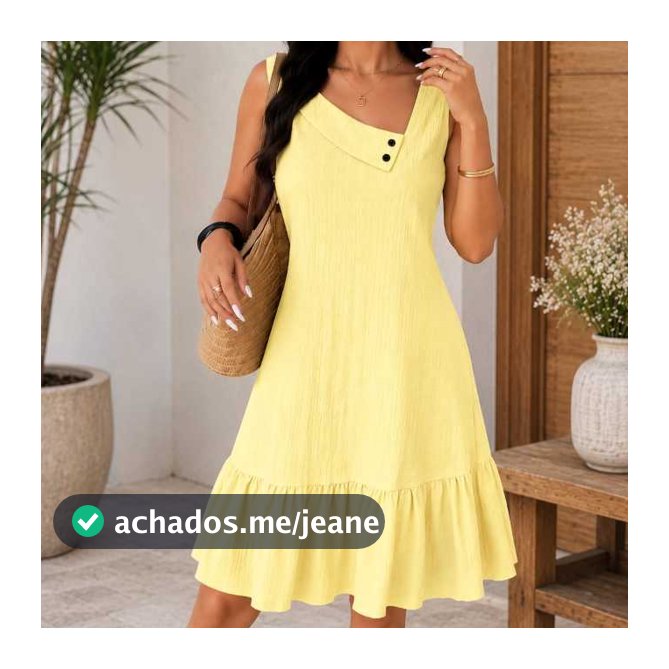 Vestido Feminino Midi Regata Sem Manga Babado Elegante Casual Verão Moda Feminina