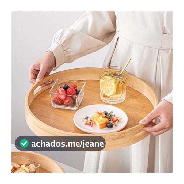Bandeja de Bambu Redonda Decorativa para Servir Alimentos e Acessórios