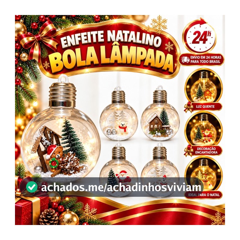 Bola Decorativa De Natal Temática Led Bolinha Natalina Iluminada Para Árvore Decoração